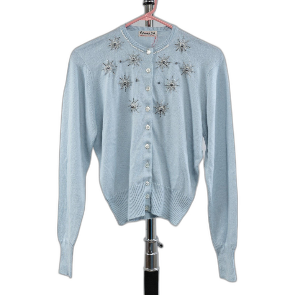 Vintage 70s Glasgo Ltd baby blue cardigan size S